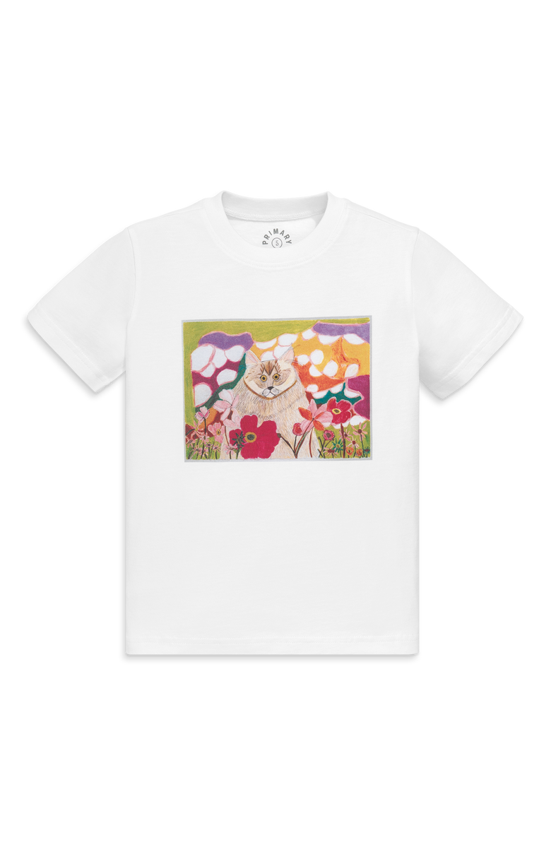 Primary Kids Art Tee, Main, color, White Flower Cats