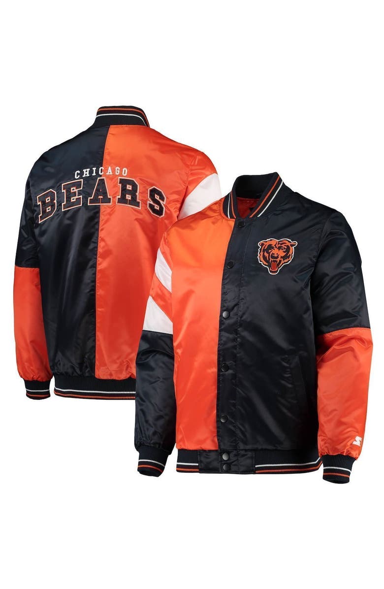 STARTER Men's Starter Navy/Orange Chicago Bears Leader Varsity Satin Full-Snap Jacket, Main, color, 