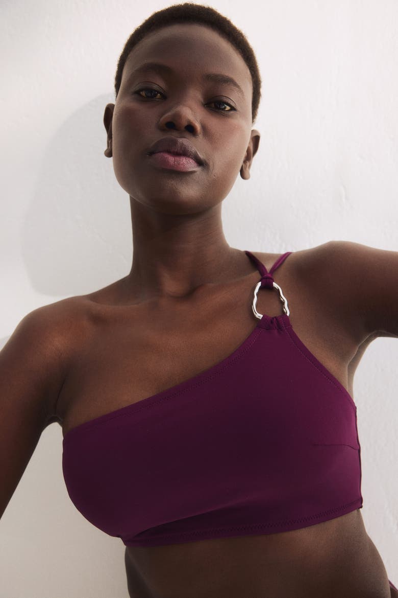 Padded One-shoulder Bikini Top, Alternate, color, Dark purple