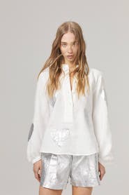 LANHTROPY Cupid Linen Shirt with Metallic Hearts