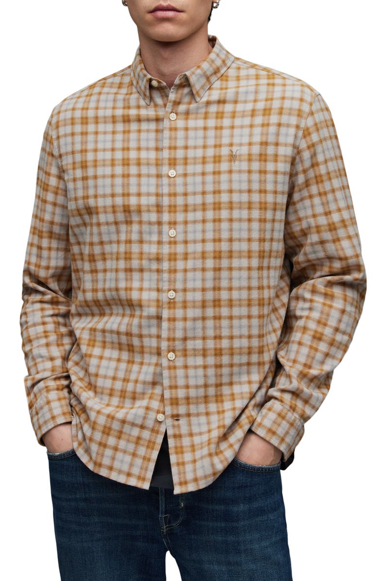 AllSaints Sonny Plaid Flannel Button-Up Shirt, Main, color,