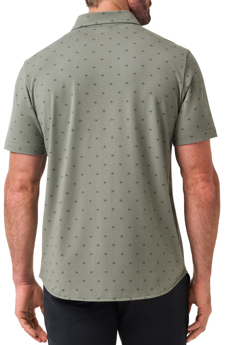 TravisMathew Comfortknit Geo Short Sleeve Button-Up Shirt, Alternate, color, Dark Olive