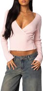 EDIKTED Paden Rib Knit Crop Wrap Top
