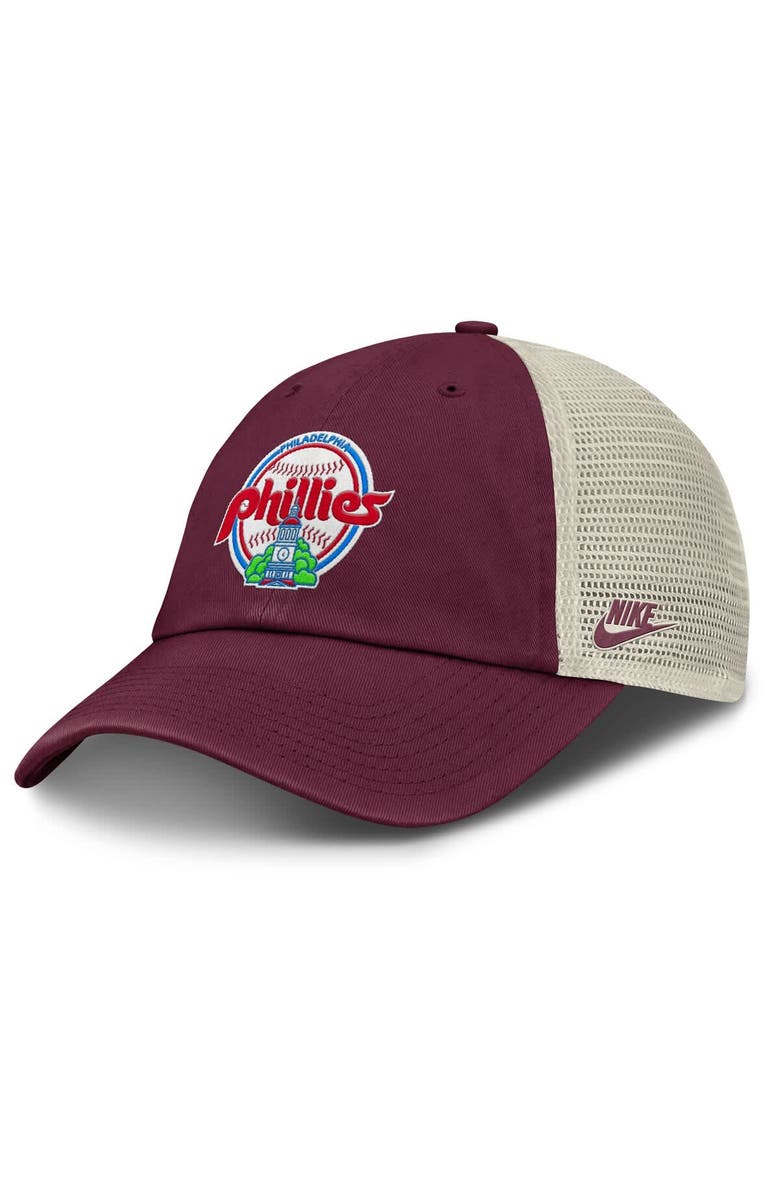 Nike Men's Nike Burgundy/Natural Philadelphia Phillies Cooperstown Collection Club Trucker Adjustable Hat, Main, color, 