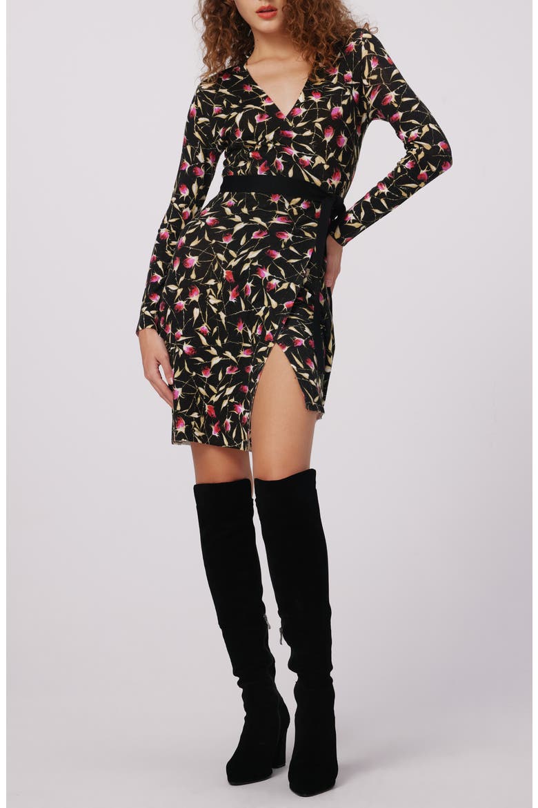 Luella Floral Print Long Sleeve Merino Wool Wrap Dress video