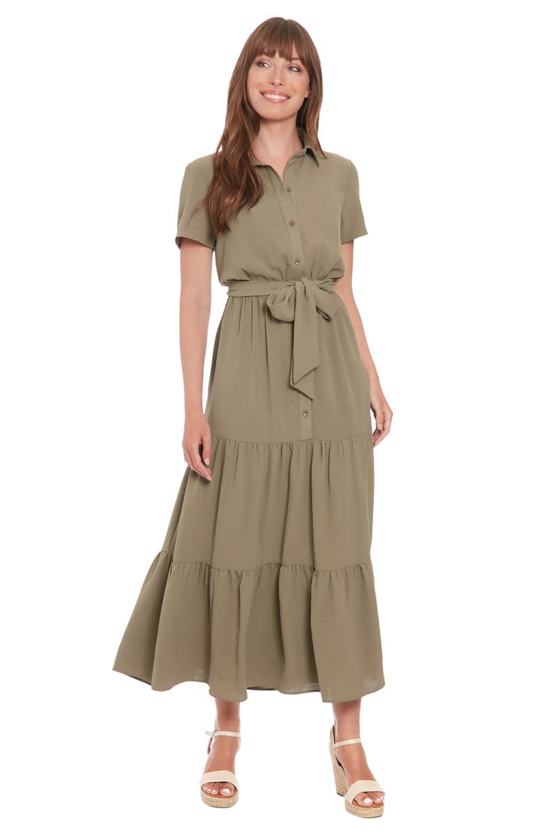 London Times Short Sleeve Tiered Shirtdress, Alternate, color, 