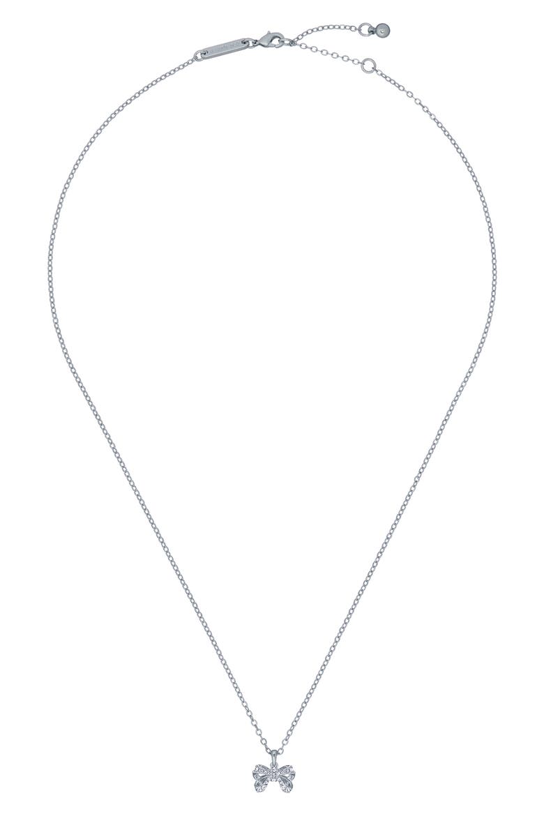 Crestra Crystal Petite Bow Pendant Necklace, Alternate, color, SILVER TONE