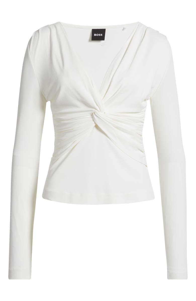 BOSS Eulori Twist Front Long Sleeve Top, Alternate, color, Open Wht