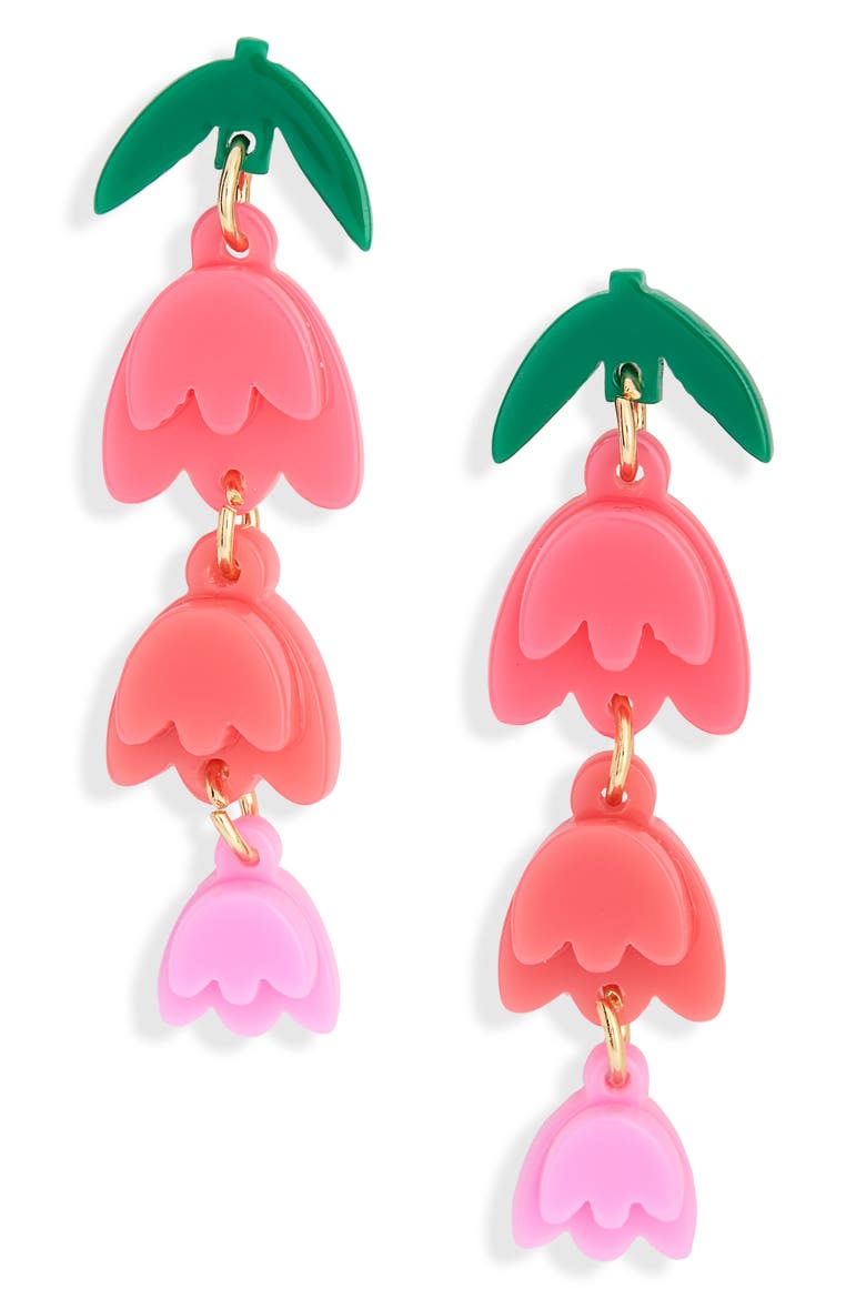 Spring Tulip Linear Drop Earrings, Main, color, PINK MULTI- GOLD