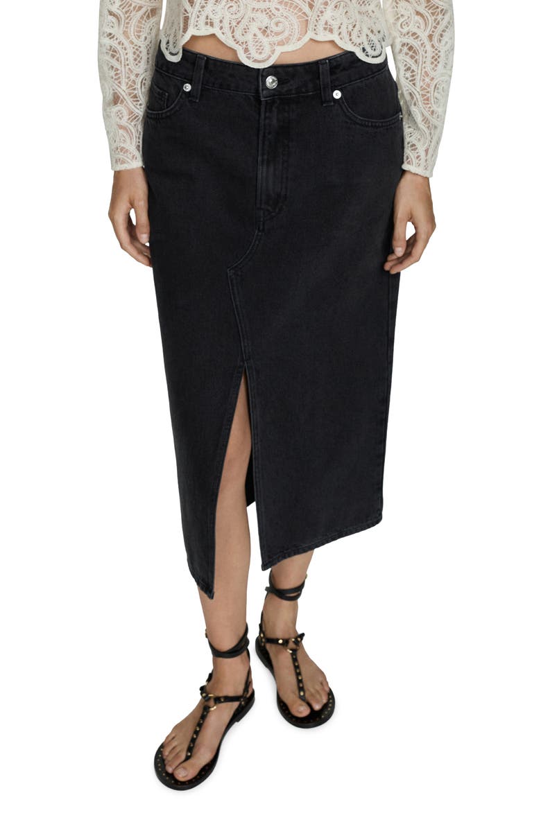 MANGO Denim Midi Skirt, Main, color, Black Denim