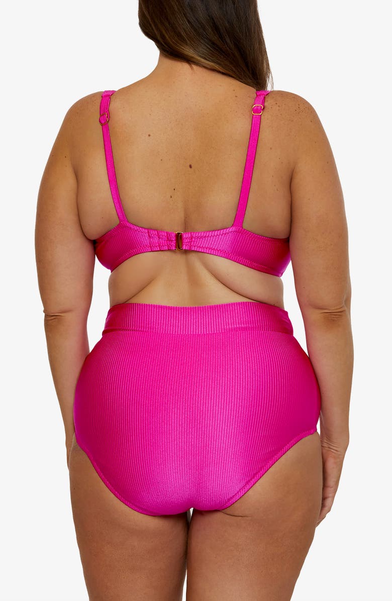 Becca Etc. Monte Carlo Ruched High Waist Bikini Bottoms, Alternate, color, Azalea