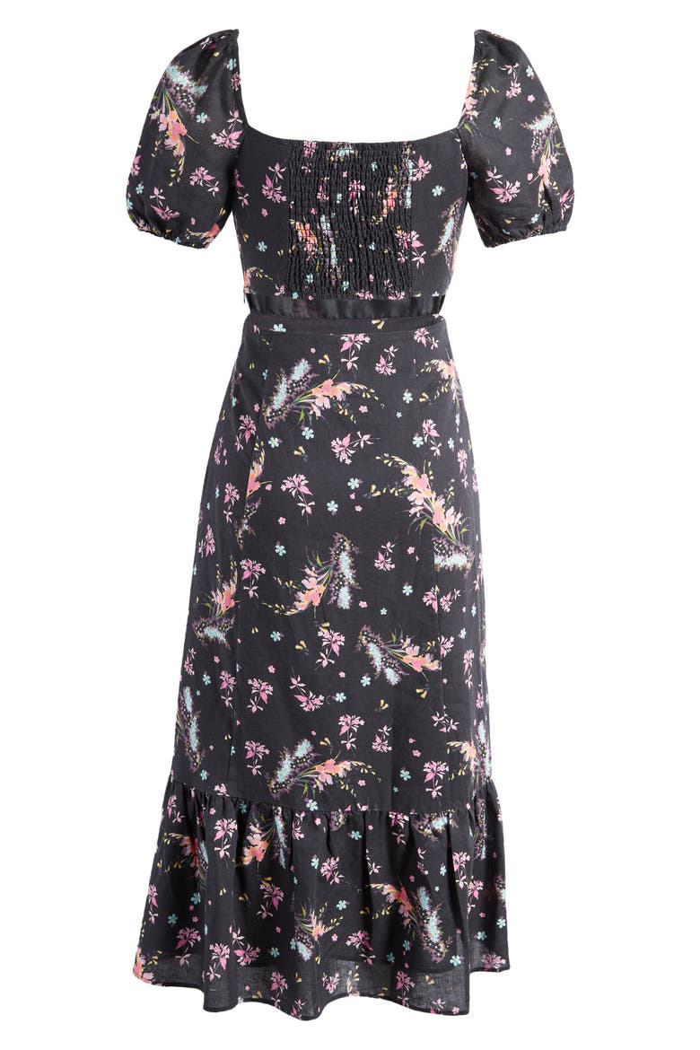 Linh Floral Cutout Puff Sleeve Linen & Cotton Sundress, Alternate, color, BLK MLTI