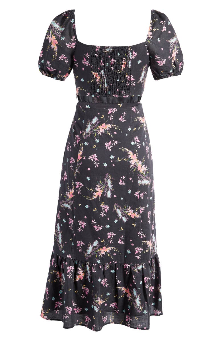 PAIGE Linh Floral Cutout Puff Sleeve Linen & Cotton Sundress, Alternate, color,