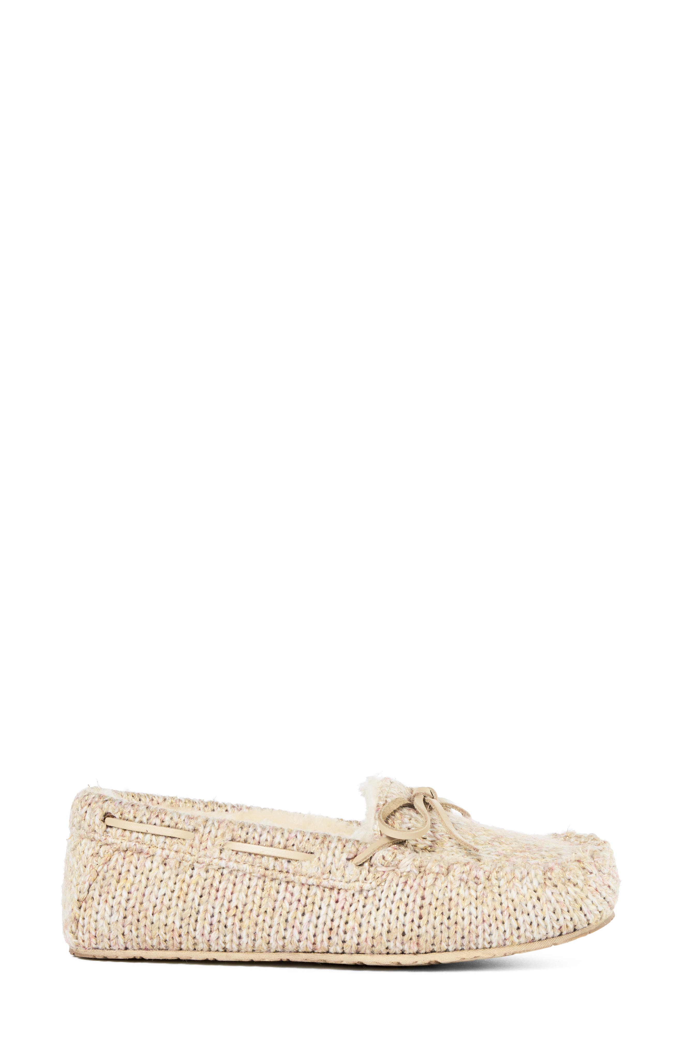Shimmer Knit Moc Toe Slipper, Alternate, color, SPARKLE TAN