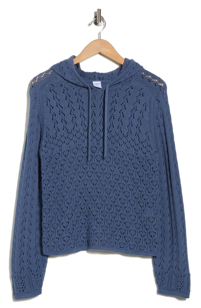 Melrose and Market Open Stitch Hooded Sweater, Alternate, color, Blue Vintage