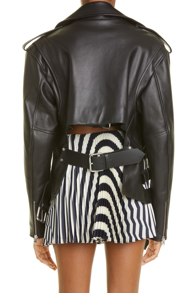 MONSE Cutout Belted Leather Biker Jacket, Alternate, color, 