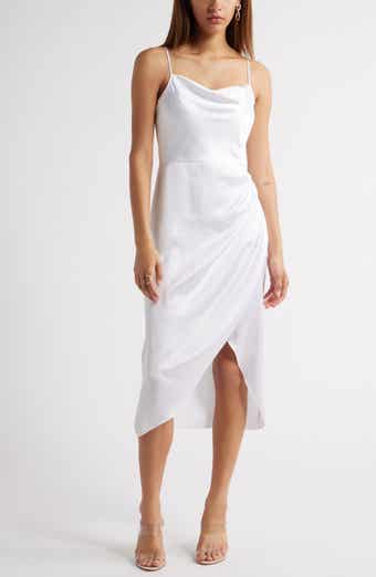 Open Edit Cowl Neck Satin Midi Dress