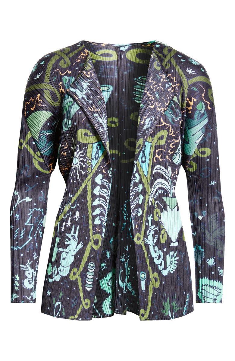 Pleats Please Issey Miyake Interplanetary Print Pleated Open Front Cardigan, Alternate, color, 
