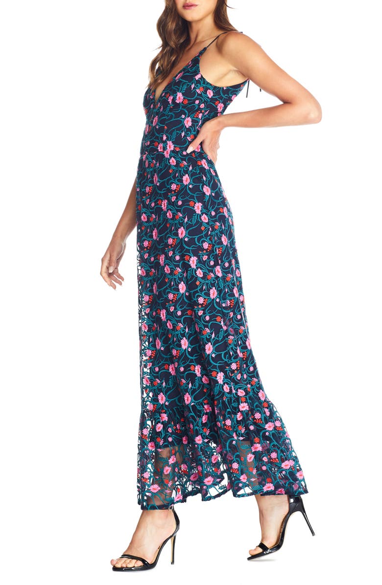 Dress the Population Sunny Embroidered Floral Tie Shoulder Gown, Alternate, color, 