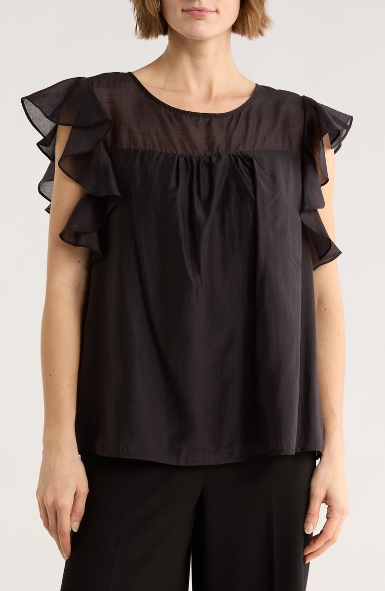 Ted Baker Flutter Sleeve Top, Main, color, Rich Black