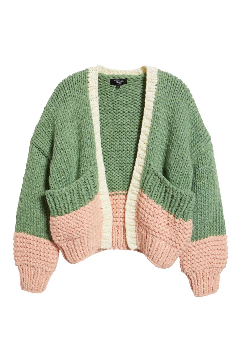Colorblock Chunky Cardigan, Alternate, color, GREEN