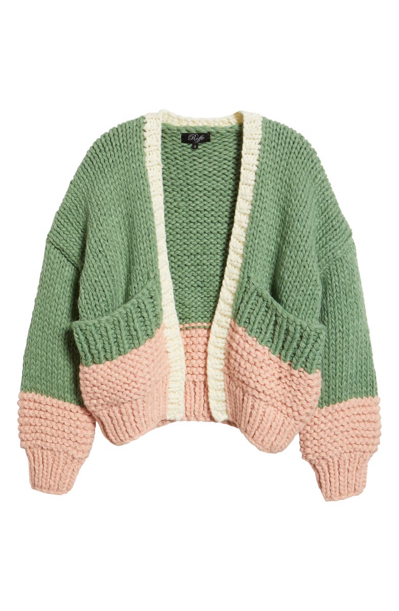 Roffe Accessories Colorblock Chunky Cardigan, Alternate, color, Green
