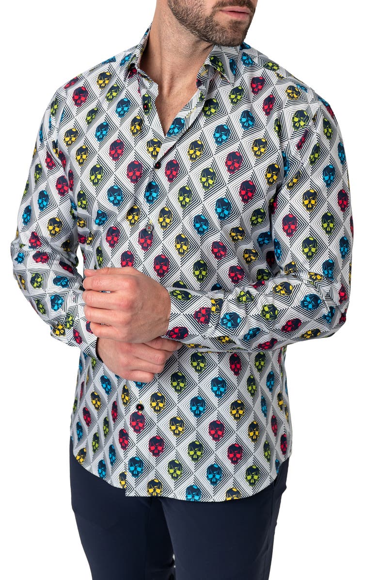 Maceoo Fibonacci Regular Fit Alienskull White Button-Up Shirt, Alternate, color, White