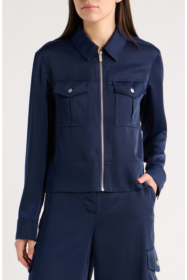 Satin Zip Up Jacket, Alternate, color, EVENING BLUE