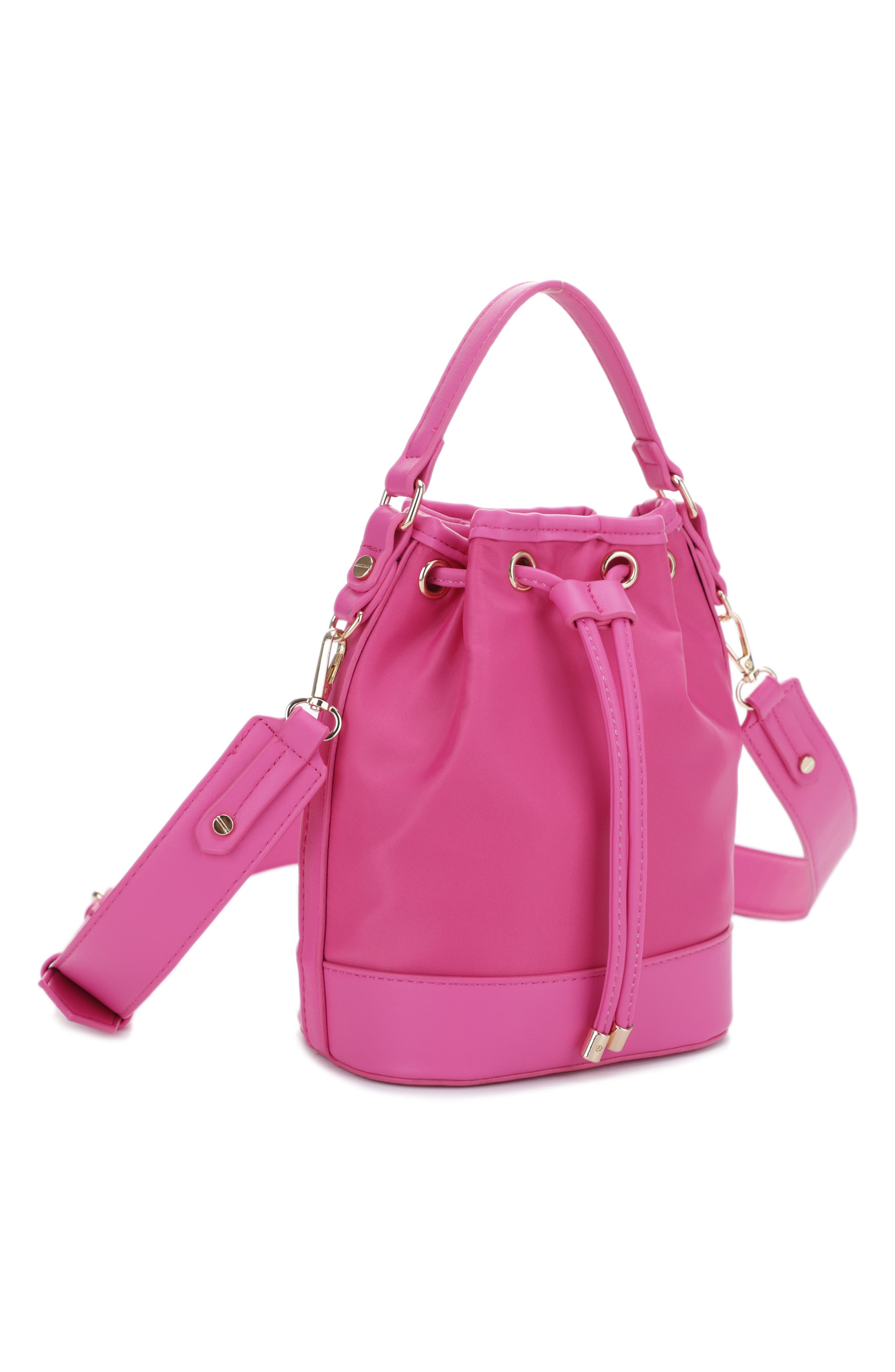 Mali + Lili Ella Nylon & Vegan Leather Bucket Bag, Alternate, color, Fuchsia