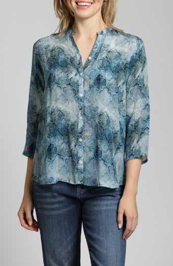 Tile Print Mandarin Collar Button-Up Shirt
