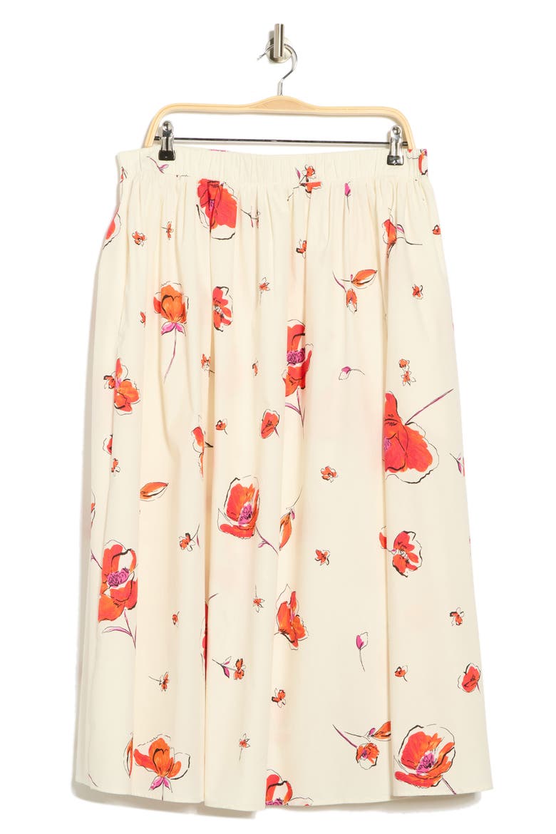 Floral Stretch Cotton Midi Skirt, Alternate, color, IVORY