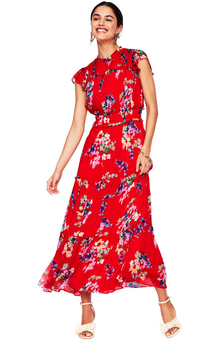 Boden Pleat & Ruffle Floral Print Dress, Main, color,