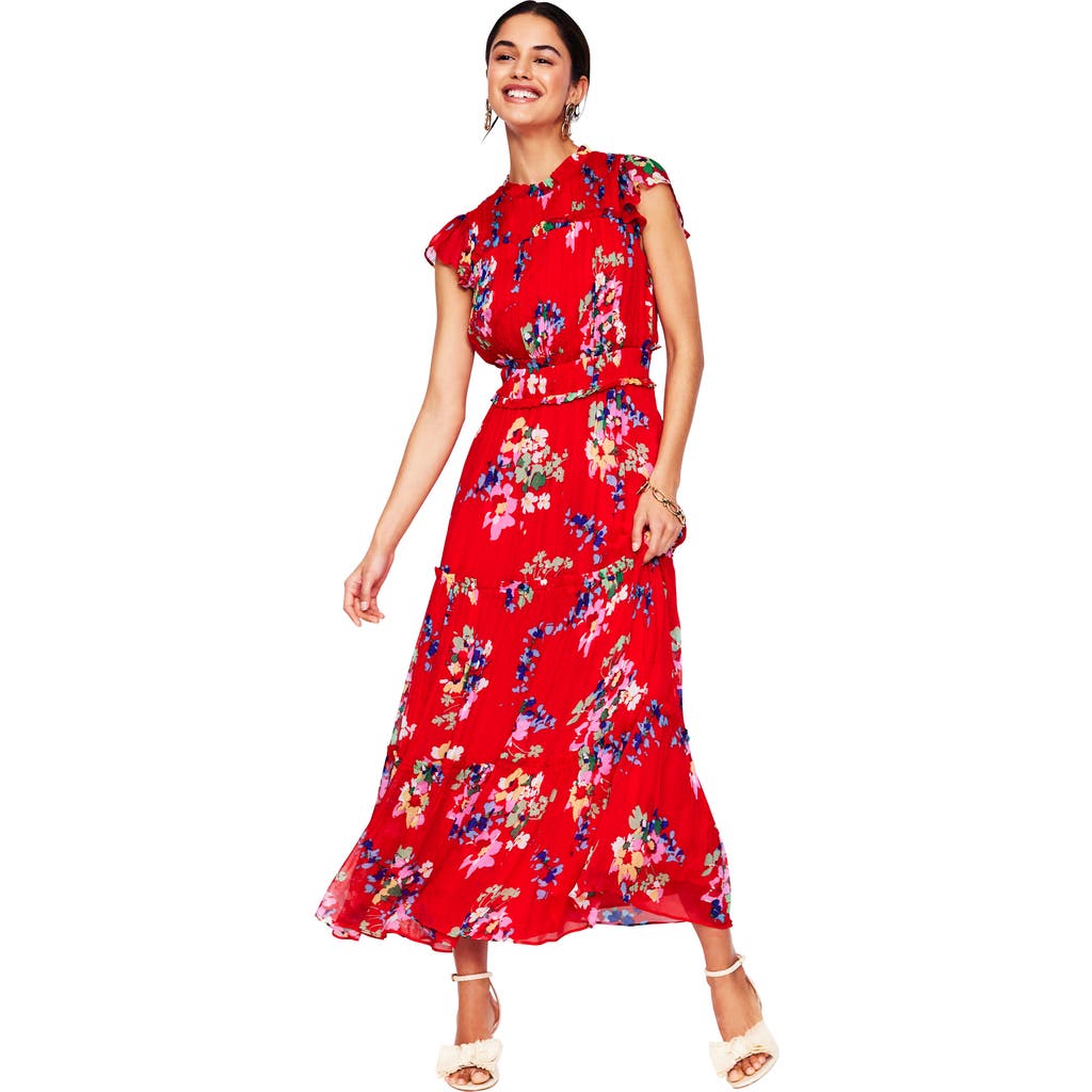 Shop Boden Pleat & Ruffle Floral Print Dress In Red