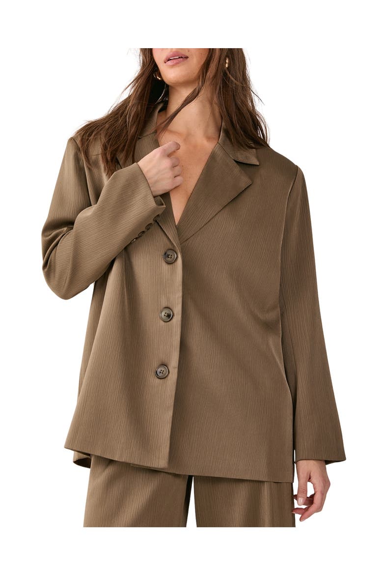 Satin Pleated Oversized Blazer, Alternate, color, Olive