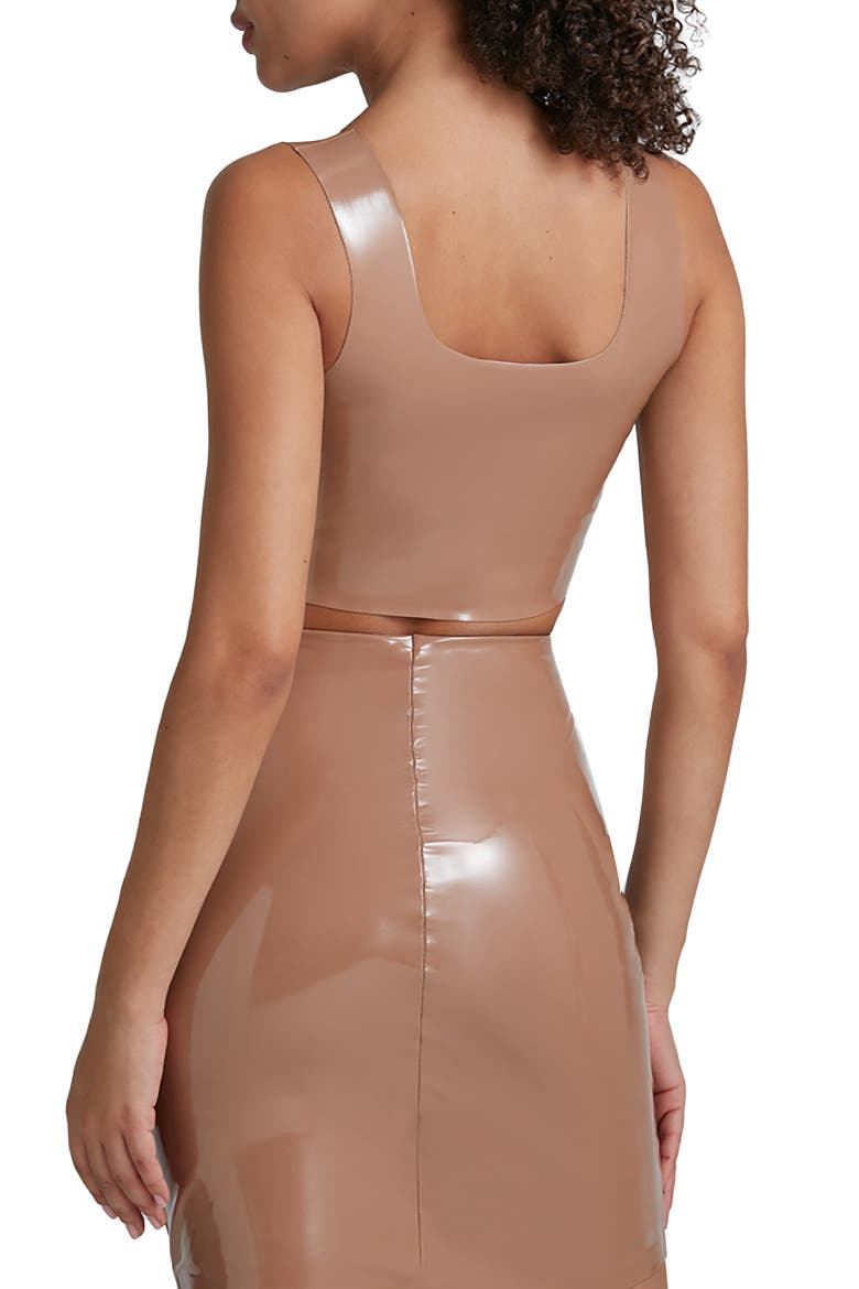 Patent Faux Leather Crop Top, Alternate, color, COCOA