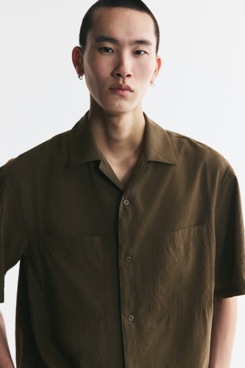 Relaxed-fit Modal-blend Resort Shirt, Alternate, color, Dark khaki green