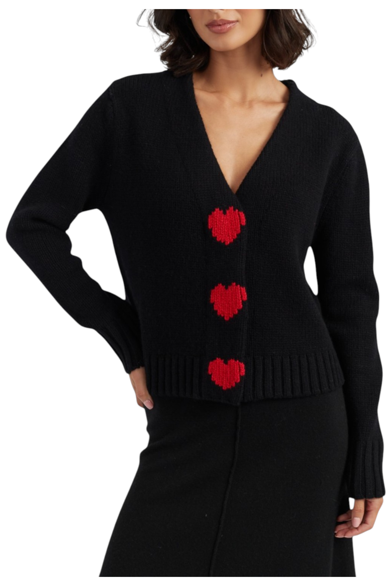 Merino Heart Cardigan, Alternate, color, Black