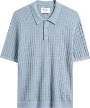 Wax London Naples Diamond Stitch Cotton & Cashmere Polo Sweater