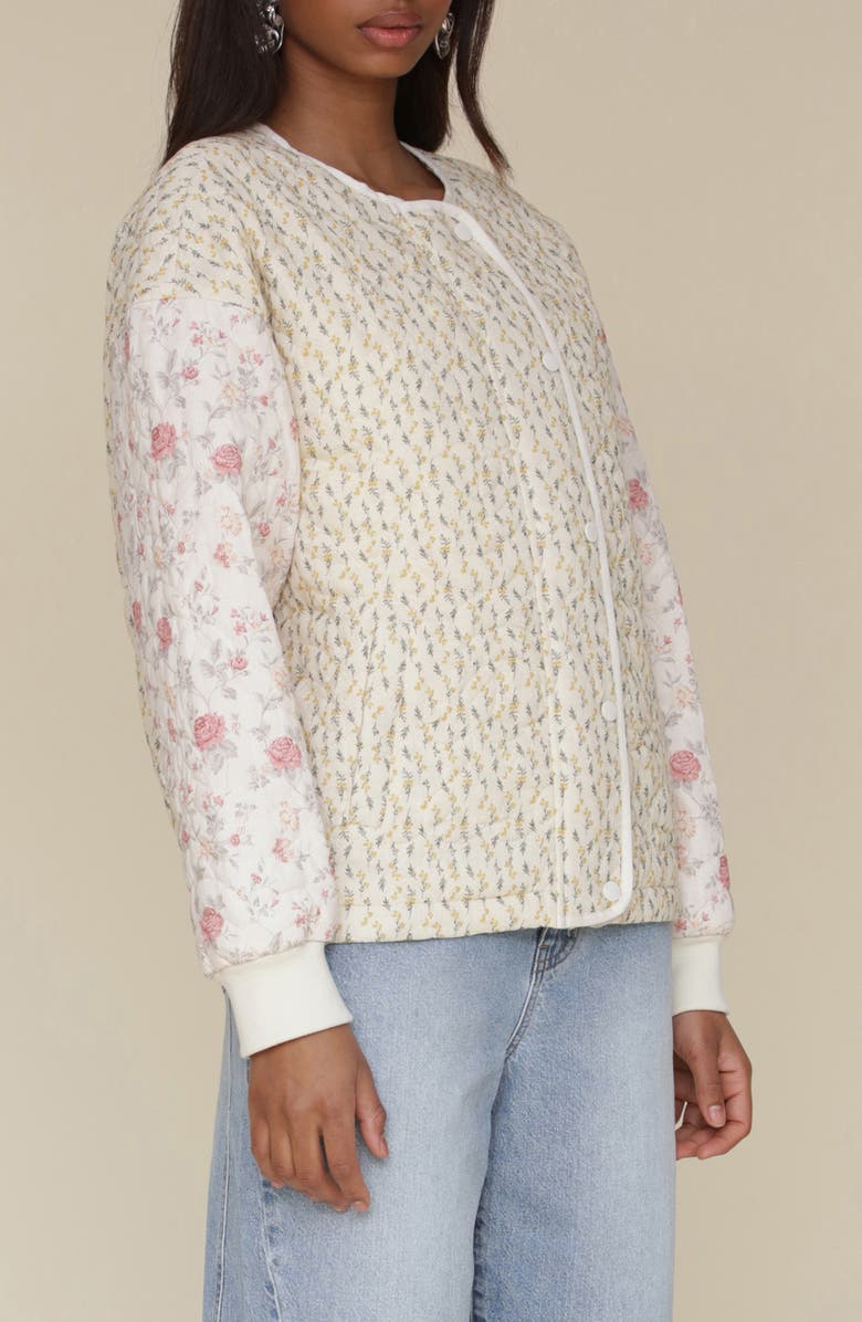 Avec Les Filles Floral Quilted Jacket, Alternate, color, White Pink Yellow