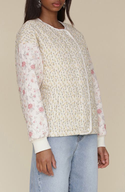 Avec Les Filles Floral Quilted Jacket In White Pink Yellow