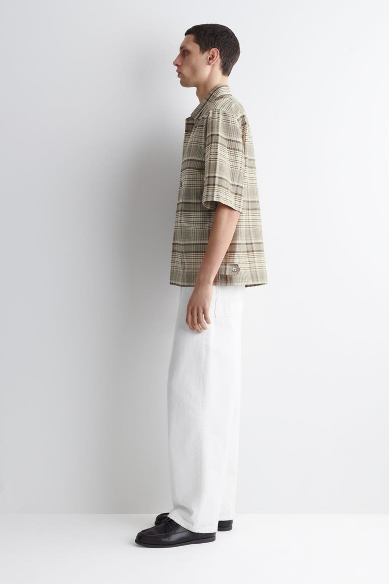 Checked Linen-blend Short-sleeved Shirt, Alternate, color, BEIGE / CHECKED