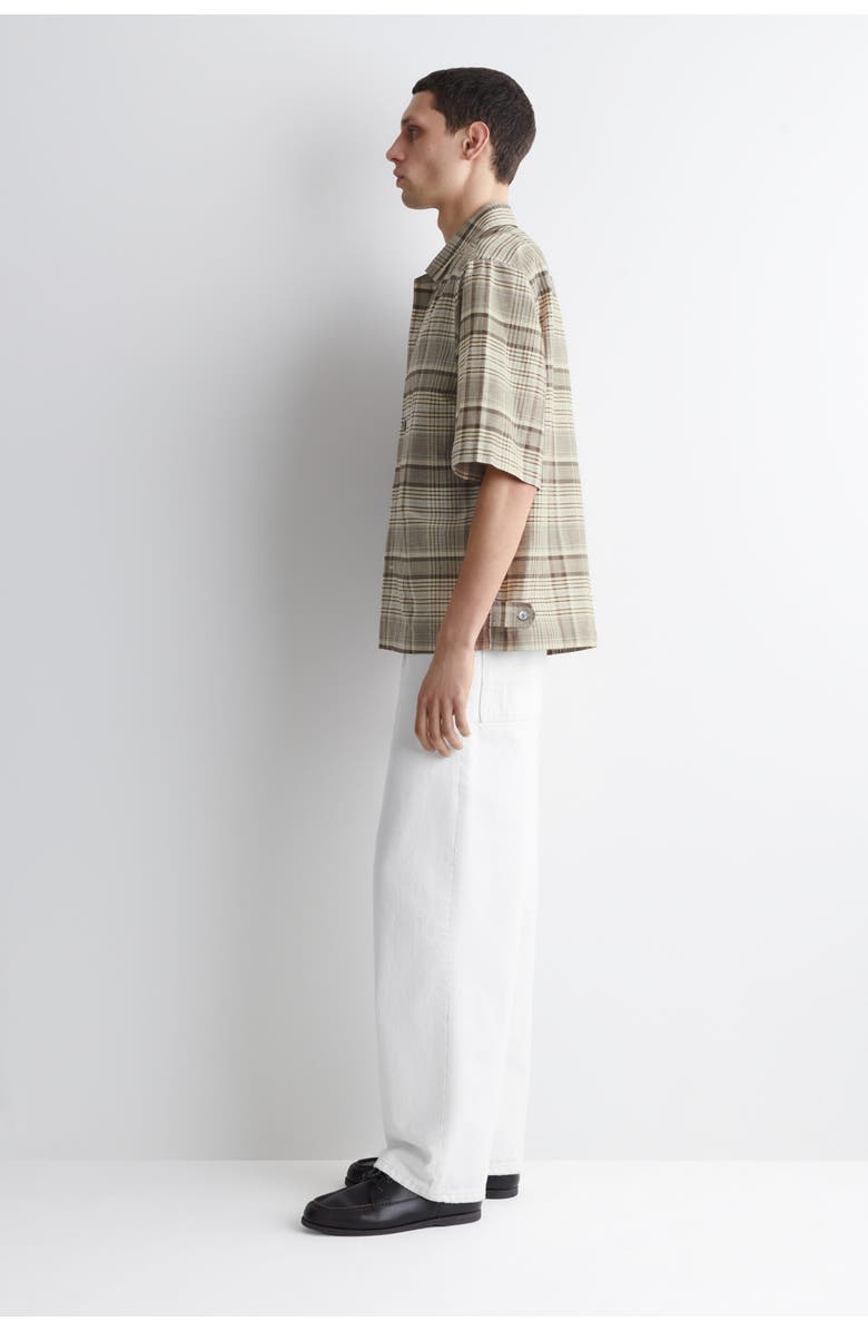 COS Checked Linen-blend Short-sleeved Shirt, Alternate, color, Beige / Checked