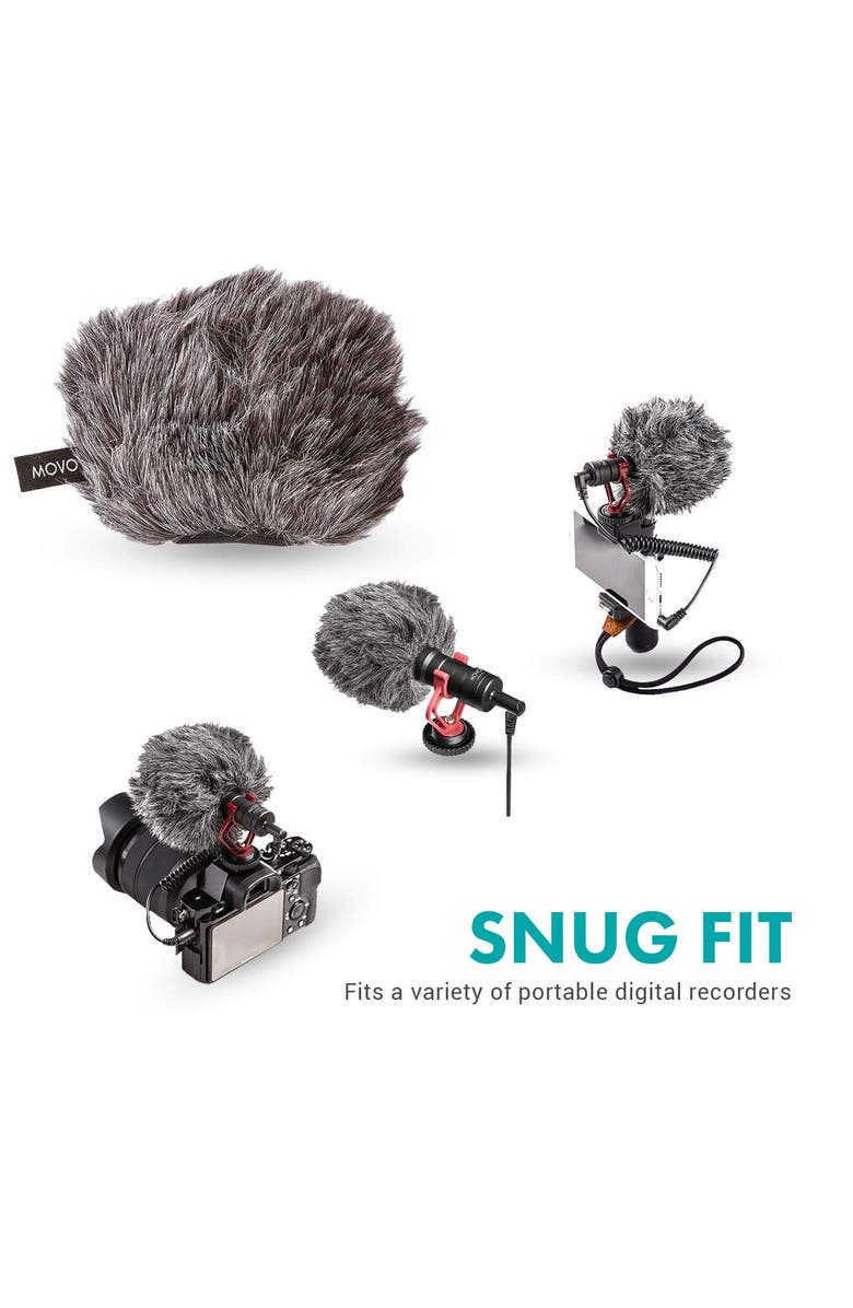 MOVO WS-G9 Furry Outdoor Microphone Windscreen Muff for Portable Digital Recorders up to 3 X 1.5", Alternate, color, Black