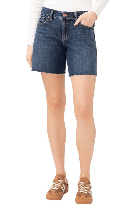Suki Curvy Raw Hem Mid Thigh Denim Shorts (Brooks)