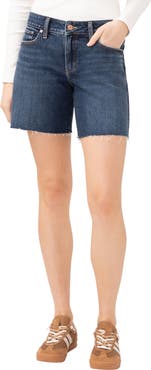 Silver Jeans Co. Suki Curvy Raw Hem Mid Thigh Denim Shorts