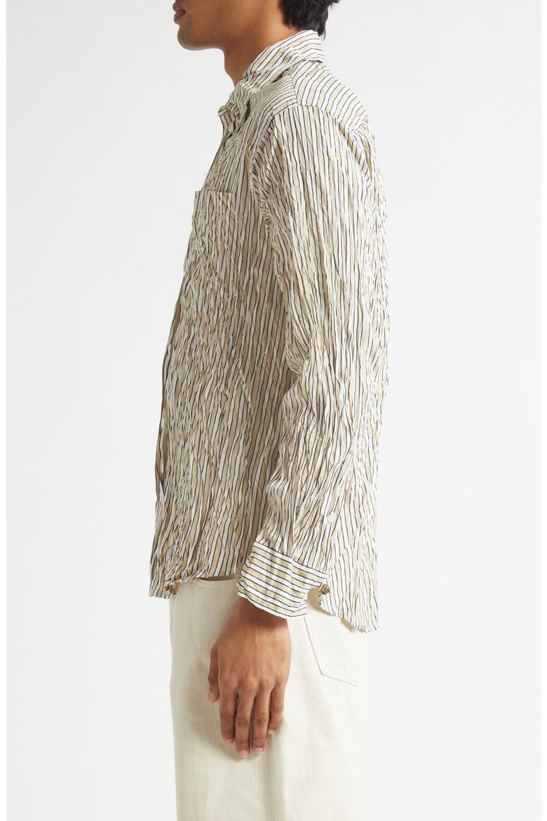 Crushed Technical Cotton Poplin Button-Up Shirt, Alternate, color, 8773 BEIGE/ WHITE/ BLACK