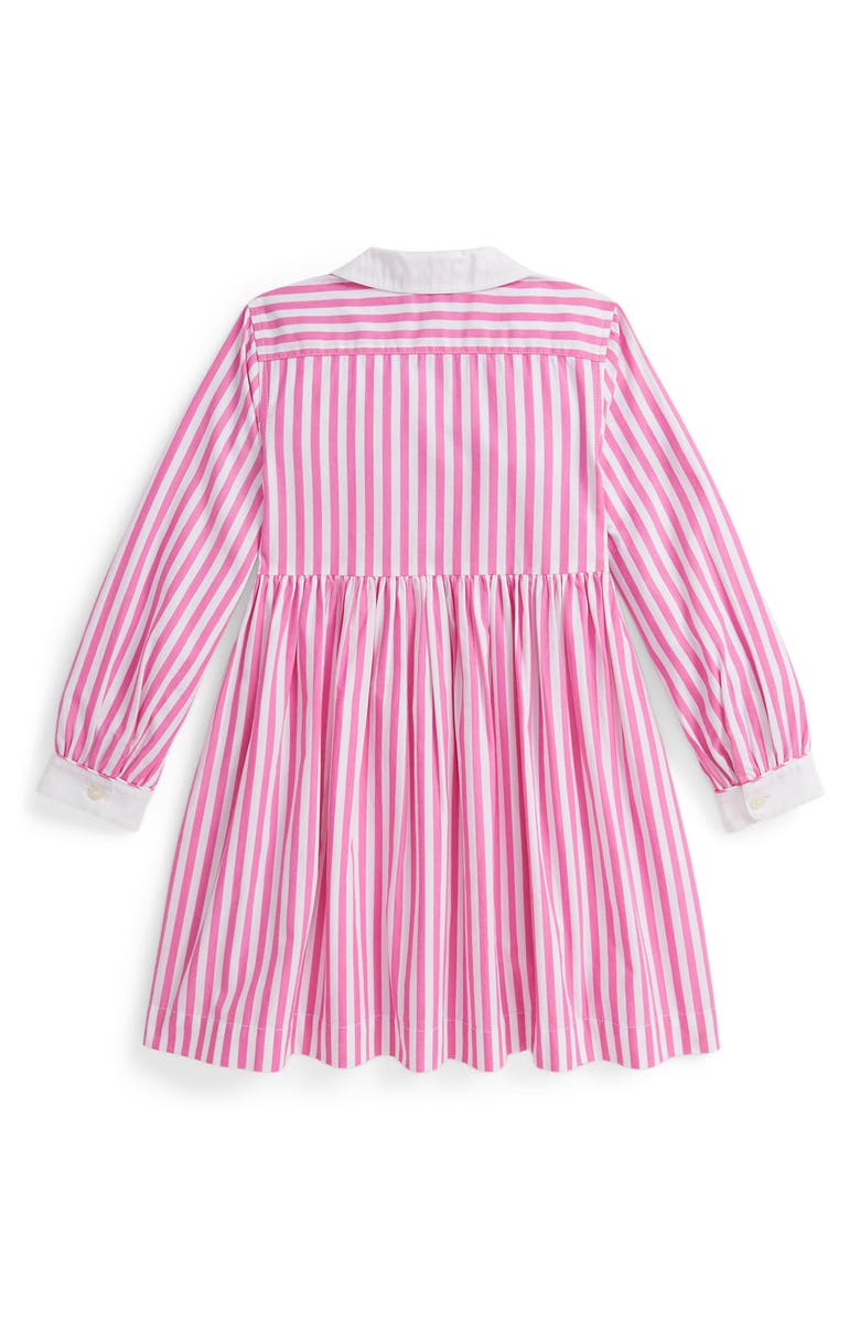 Polo Ralph Lauren Kids' Stripe Long Sleeve Cotton Poplin Shirtdress, Alternate, color, Desert Pink/ White