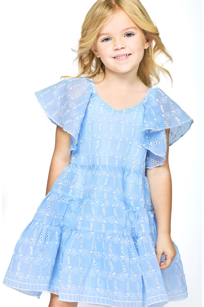 Kids' Eyelet Tiered Dress, Alternate, color, BLUE