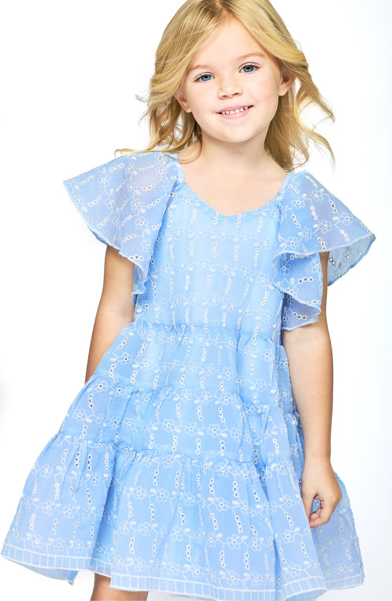 Hannah Banana Kids' Eyelet Tiered Dress, Alternate, color, Blue