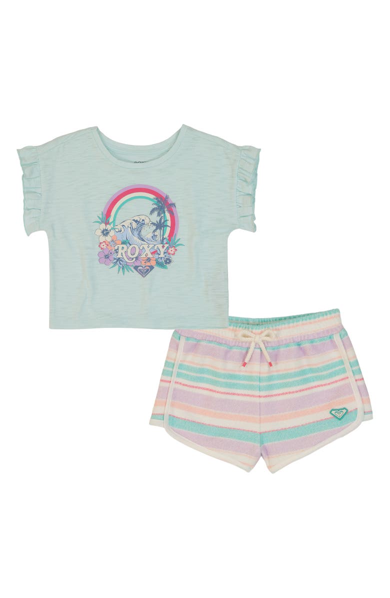 Roxy Beach Logo Graphic T-Shirt & Loop Terry Shorts Set, Main, color, 